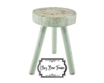 Vintage French Handpainted Trunk Slice Handmade Wooden Stool Tabouret Plant Stand Small Table Shabby Chic Art Room / ChezBearFrance