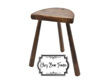 Français vintage 18" en bois de hauteur moyenne trois pieds coniques en D tabouret support de plante maison de ferme présentoir en bois Tabouret / ChezBearFrance