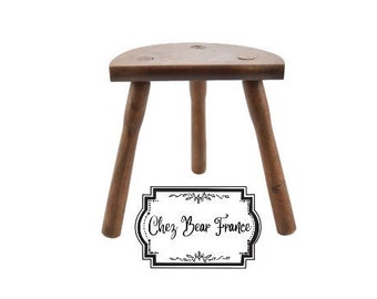 Vintage French 12" Small Wooden Tapered Three Legged Plain D Stool Plant Stand Wood Tabouret Farmhouse Cottage Room Display / ChezBearFrance