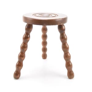 ChezBearFrance - Vintage Small 13&quot; Wooden Bobbin Round Stool Plant Stand Room Display Farmhouse Cottage Barn Wood Tabouret