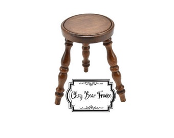 Vintage French Wooden Stool, Turned Leg Plant Stand, Cottage Farmhouse Decor