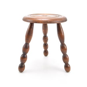 ChezBearFrance - Vintage Small Wooden Stool Plant Stand Room Display Kitchen Farmhouse Cottage Barn Wood Tabouret