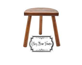 Vintage French 12" Small Wooden Plain Tapered Legged D Stool Plant Stand Farmhouse Cottage Wood Tabouret / ChezBearFrance