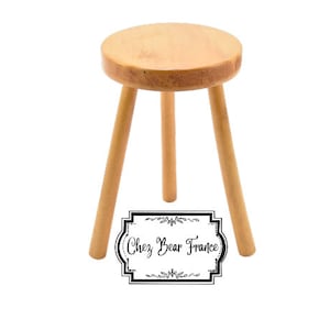 Vintage French 16&quot; Wooden Light Coloured Round Tapered Legs Stool Plant Stand Room Display Farmhouse Cottage Wood Tabouret / ChezBearFrance