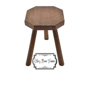 Vintage French 13&quot; Wooden Octagonal Stool Plant Stand Room Display Wood Tabouret Farmhouse Cottage Barn Gift Idea / ChezBearFrance