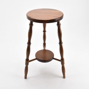 ChezBearFrance - Vintage 22&quot; Wooden Round Three Legged Two Tier Pot Plant Stand Room Display Décor Stool Living Room Small Table