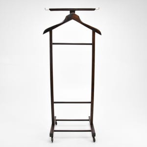 ChezBearFrance - Vintage French Valet De Chambre Butler Valet Stand Single Row Wood Clothes Hanger Suit B&B Office Gift For Him