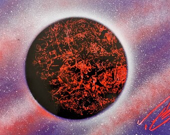 Black & Red Planet With Purple Sky
