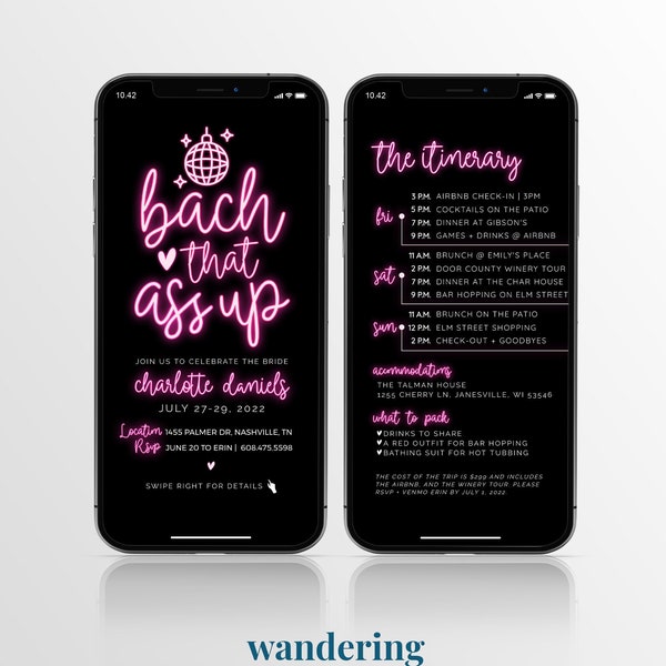 Digital Bachelorette Party Invite, Neon Bachelorette, Bachelorette Party Itinerary Digital, Editable Invitation, Bachelorette Text Invite