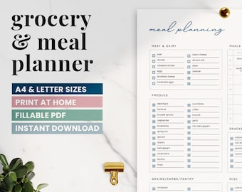 Grocery List PDF Form, Editable Meal Planner and Grocery List, Editable PDF, Fill Form & Print at Home, 902