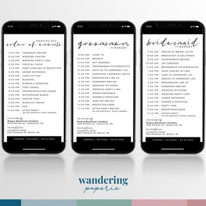 Wedding Day Digital Itinerary Template, Order of Events Itinerary, Wedding Timeline Editable Template