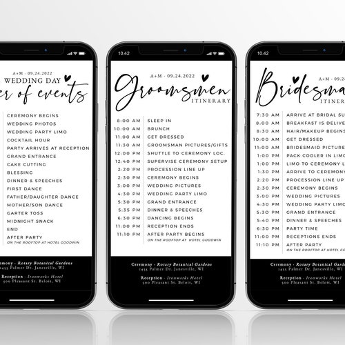 Wedding Timeline Printable Template Welcome Note Order of - Etsy