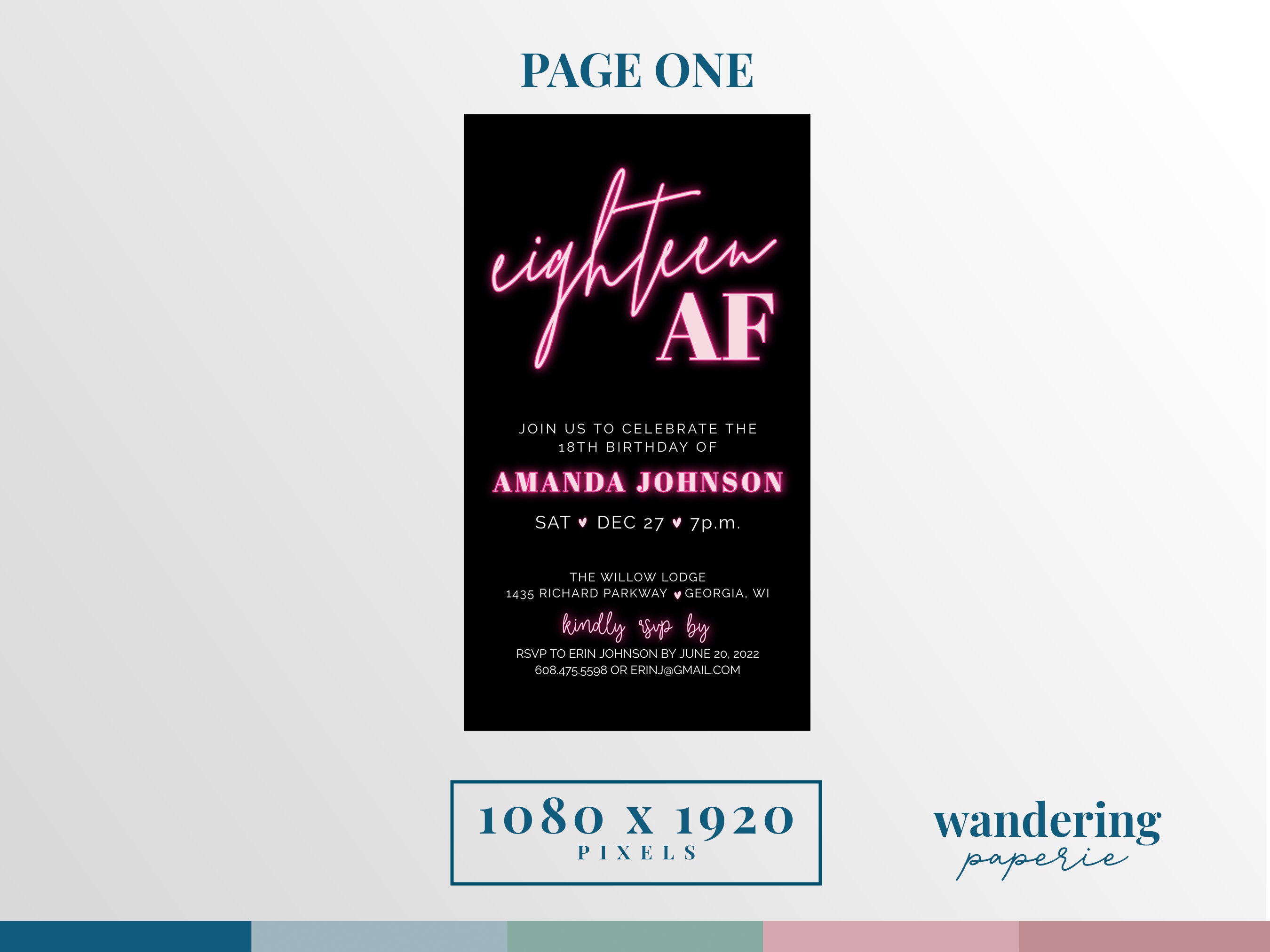 Neon Light Birthday Invitation Editable Template Adult Birthday Invite ...