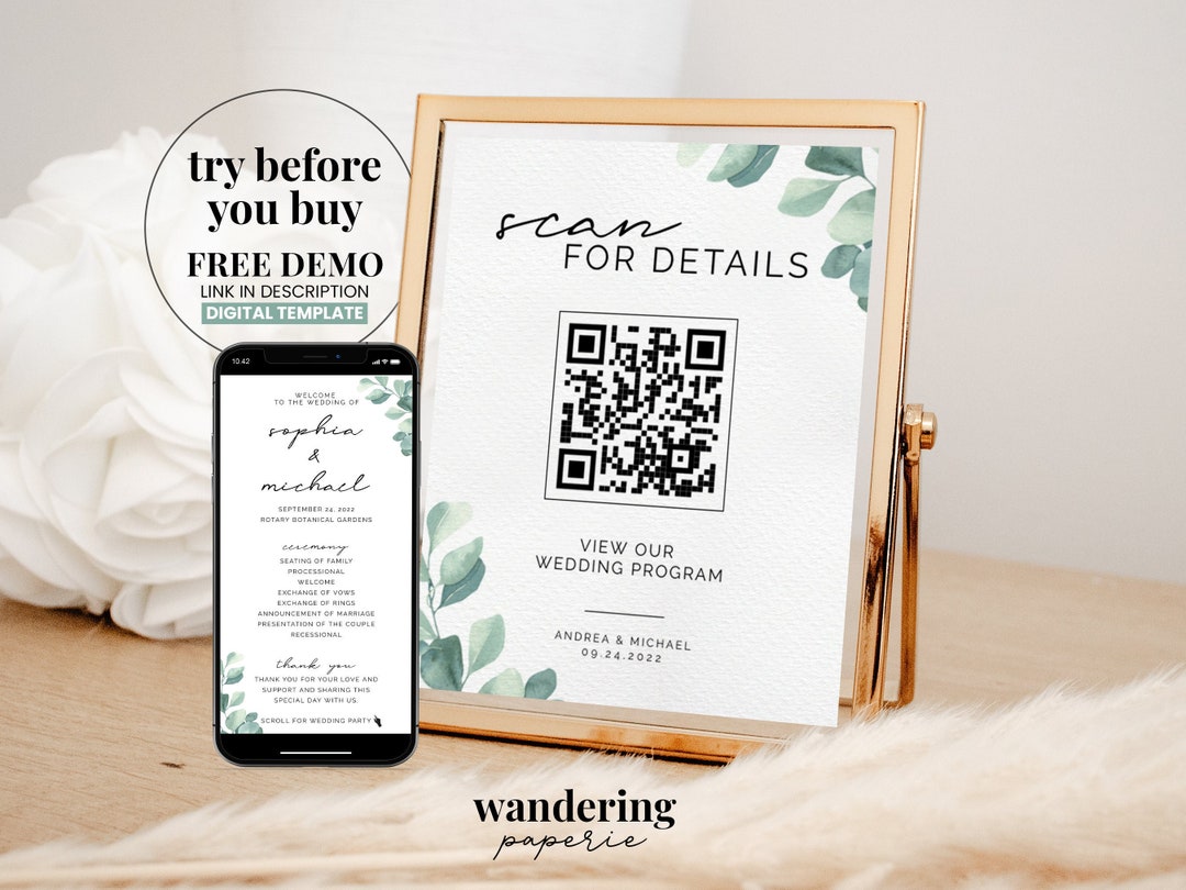Digital Wedding Program & QR Code Bundle Template, Scan QR Code for ...