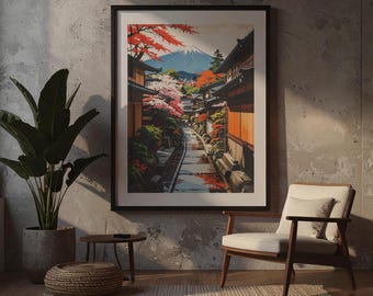 Japanese vintage poster, fuji mountain wall art, tokyo art deco, digital print