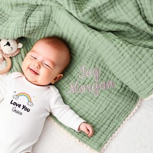 Custom Baby Blanket with Name, Soft Cotton Muslin Baby Blanket, Embroidered Name Blanket, Organic Muslin Blanket Gift, Baby Shower Gift