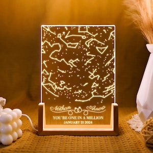 Veilleuse personnalisée avec carte des étoiles, carte des étoiles par date, plaque constellation du ciel, lampe de chevet, lampe de bureau en acrylique, cadeaux d'anniversaire