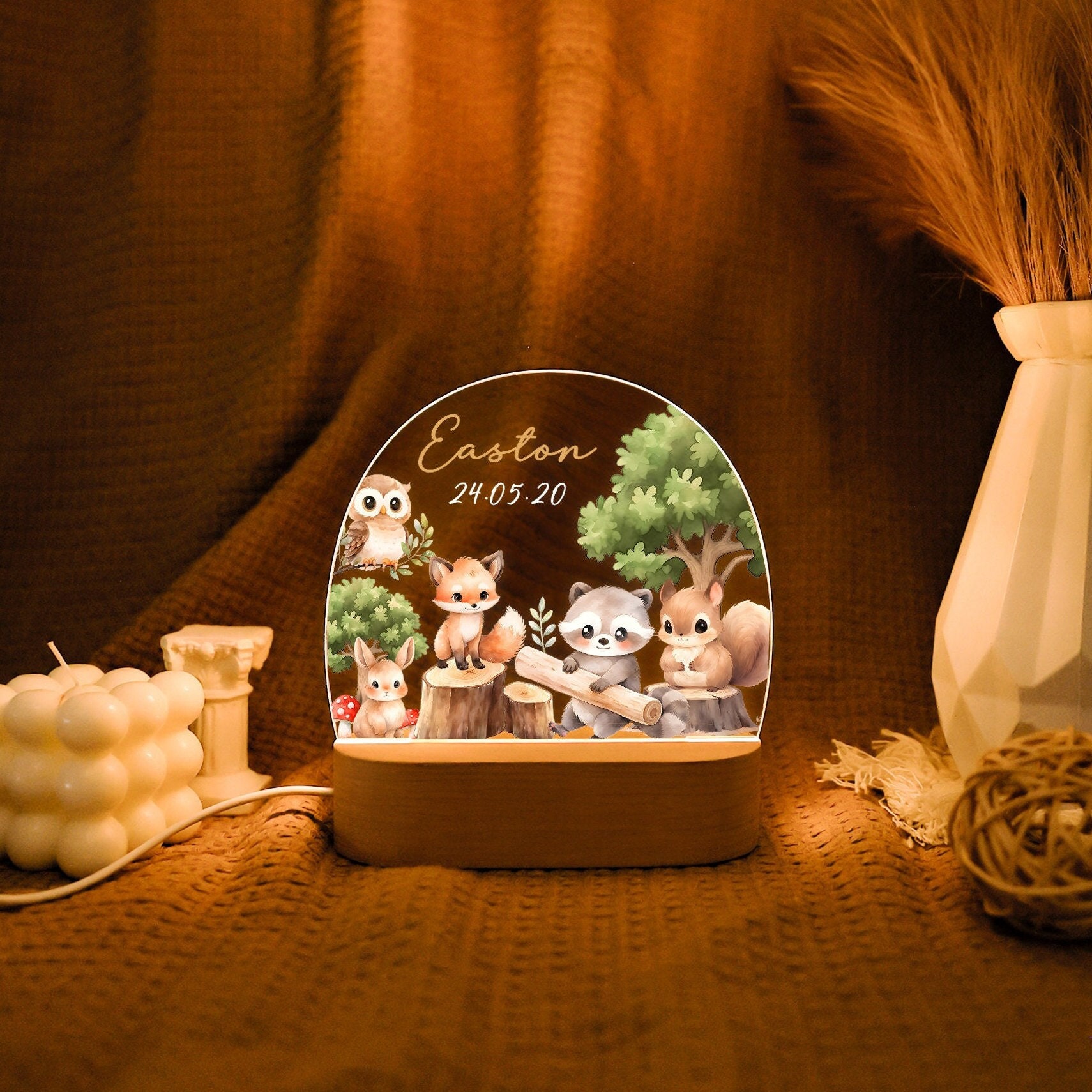 Cute Animals Night Light for Baby,Custom Baby Night Lamp,Light Up Acrylic Plaque,Kids Bedside Lamp,Baptism Gift Boy Girl,Christening gifts