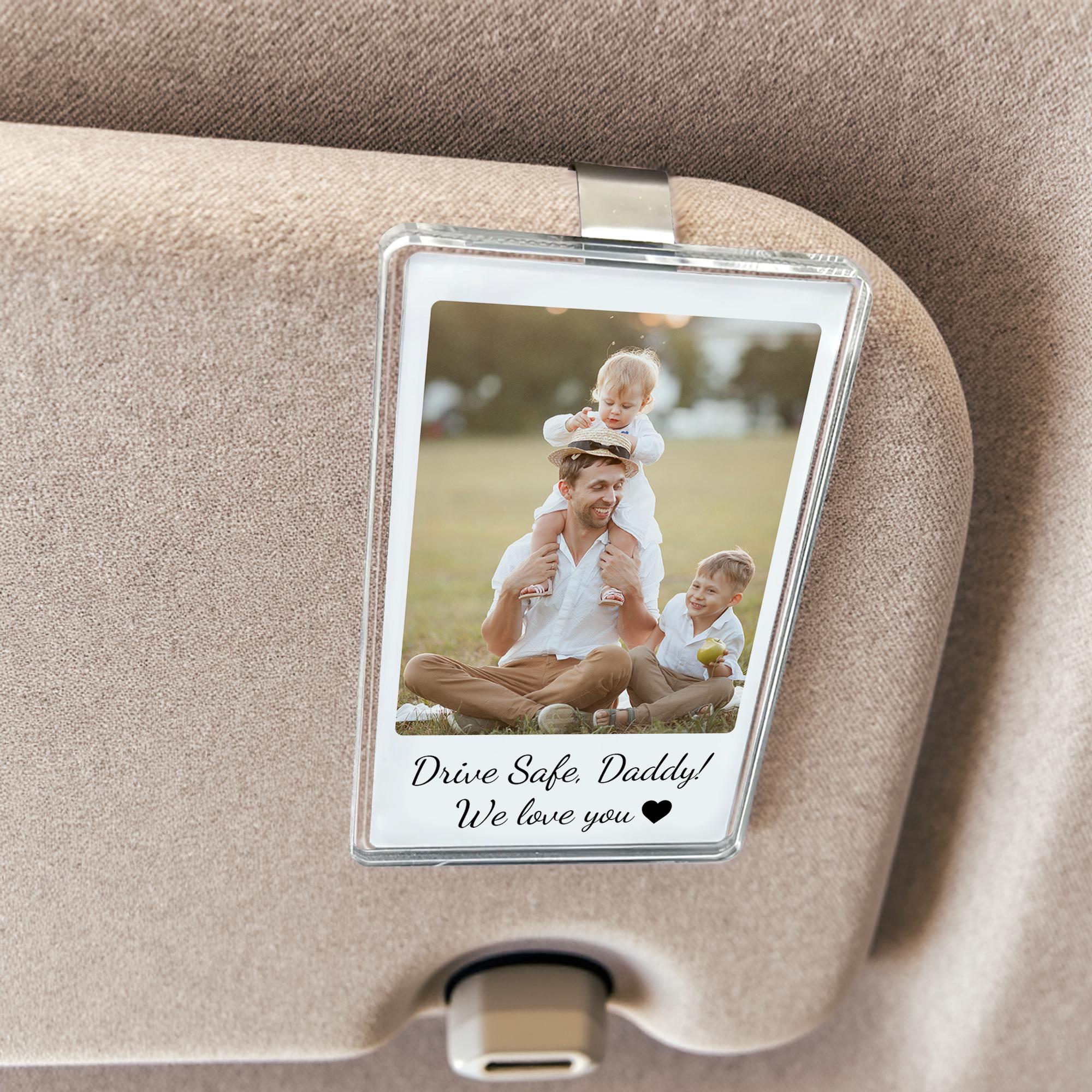Personalized Photo Car Visor Clip, Acrylic Sun Visor Picture Clip, Fathers Day Gift For Dad, Dad Gifts From Kids, Husband Gift, Drive Safe