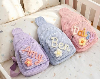 Personalisierte Name Kleinkind Geldbörse, weichem Cord Mini Sling Bag, Geschenk für Jungen und Mädchen, Kinder Gürteltasche, verstellbarer Riemen Crossbody Bag Geschenke