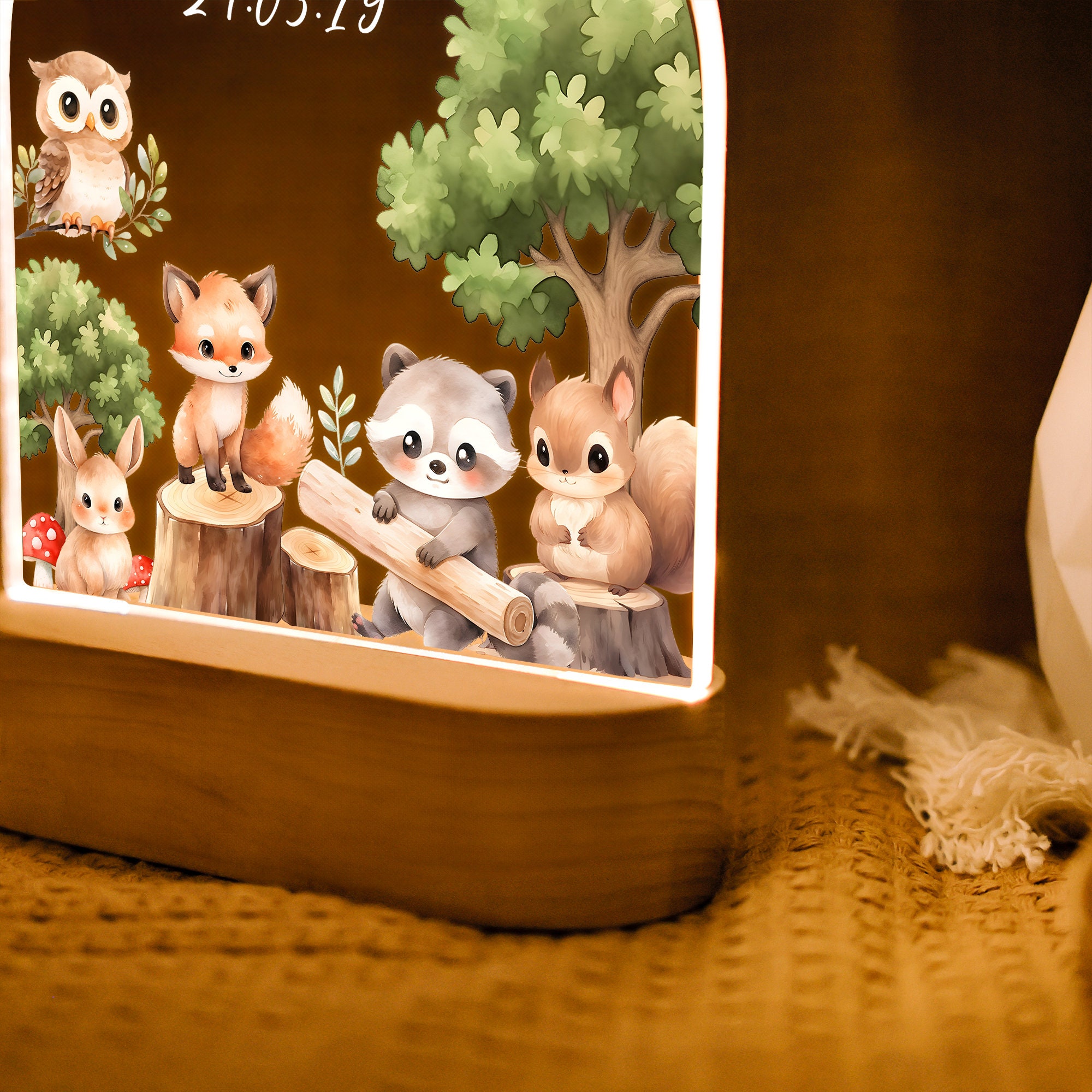Cute Animals Night Light for Baby,Custom Baby Night Lamp,Light Up Acrylic Plaque,Kids Bedside Lamp,Baptism Gift Boy Girl,Christening gifts