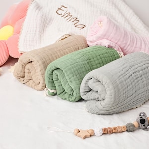 Custom Embroidered Baby Blanket, Custom Baby Name Muslin Blanket, Soft Cotton Baby Blanket, Baby Shower Gift, Newborn Blanket, Keepsake Gift