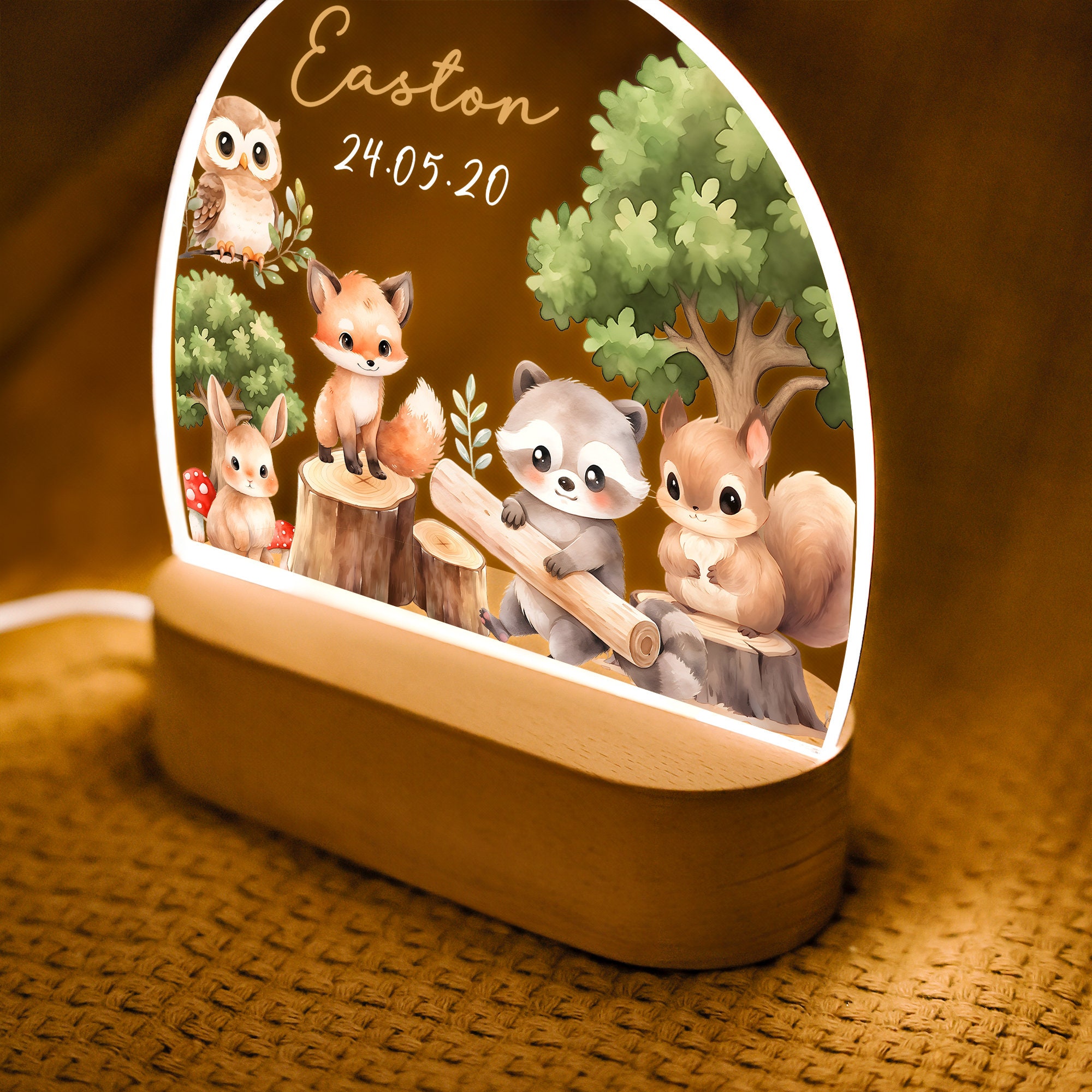 Cute Animals Night Light for Baby,Custom Baby Night Lamp,Light Up Acrylic Plaque,Kids Bedside Lamp,Baptism Gift Boy Girl,Christening gifts