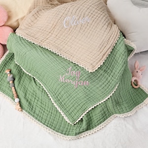 Personalized Baby Blanket with Name, Embroidered Organic Muslin Blanket, Baby Swaddle Blanket, Baby Shower Gift, Baby Gift Blanket Baptism