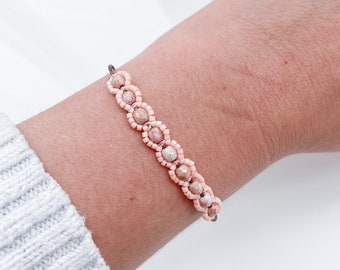 Soft Pink Beaded Bracelet | Fully adjustable