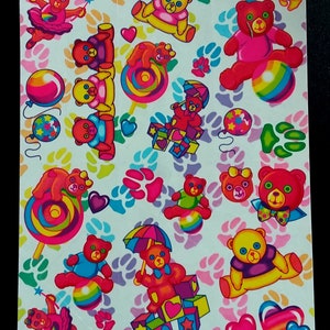 LISA FRANK Sticker Sheet S140 Vintage 1980s Bears on Lollipops Paw Prints