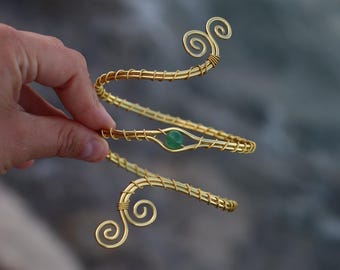 ARM CUFF - Personalizzabile con Pietra Naturale a Scelta, Bracciale da Braccio in Alluminio Dorato o Argentato, Gioiello Artigianale estivo