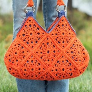 Vintage Crochet Pattern Granny Squares Bag Tote Handbag Purse Shopper  Beach Festival Summer Boho Aran