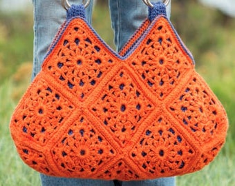 Vintage Crochet Pattern Granny Squares Bag Tote Handbag Purse Shopper  Beach Festival Summer Boho Aran