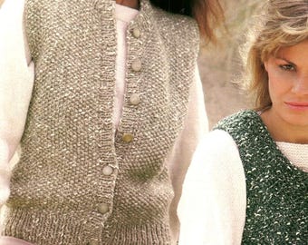 Vintage Knitting Pattern PDF Womans Chunky Slipover Waistcoat Vest Jumper Tunic Gilet Tank  Moss Garter Stitch  28-40ins