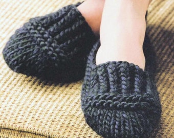 Vintage Knitting Pattern Super Chunky Bulky Unisex Loafer Slippers House Shoes Christmas Gift Easy Knit
