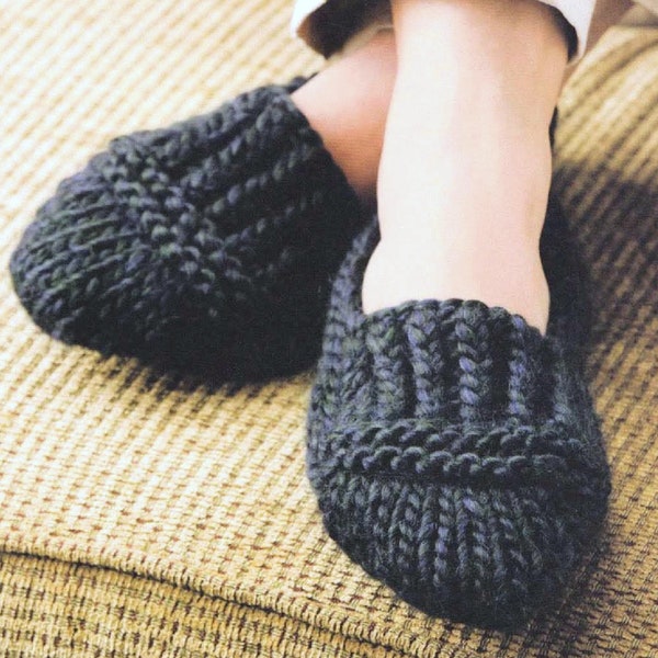 Vintage Knitting Pattern Super Chunky Bulky Unisex Loafer Slippers House Shoes Christmas Gift Easy Knit Keep Warm this Winter