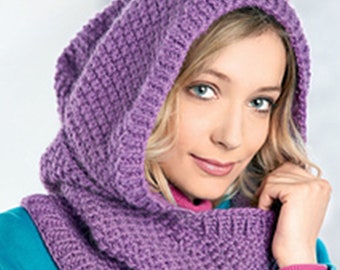 Knitting Pattern  Hooded Cowl  Snood Hood Hat Scarf Neck Warmer Vintage Chunky Bulky Christmas Gift  Quick Knit