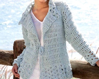 Vintage Crochet Pattern for Lacy Jacket  Cardigan Coat Sweater Top Pullover  Chunky Bulky  S to XXL  Lace Evening Summer Instant Download