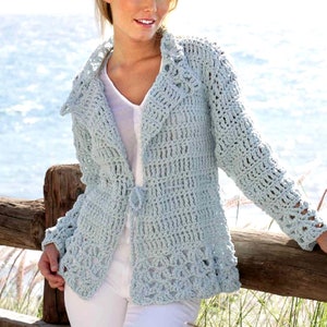 Vintage Crochet Pattern for Lacy Jacket  Cardigan Coat Sweater Top Pullover  Chunky Bulky  S to XXL  Lace Evening Summer Instant Download