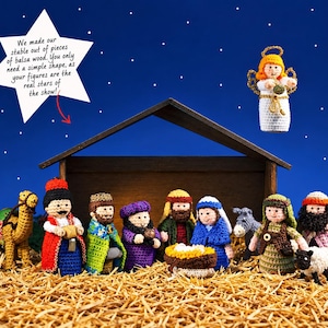 Vintage Crochet Pattern Christmas Nativity Holy Family Wise Men Shepherds Angel Sheep Donkey Camel Manger Tree Trims PDF Download