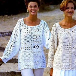 Vintage Crochet Pattern  Granny Square Motif Tops  Tunic Sweater Jacket Vest Top INSTANT DOWNLOAD PD