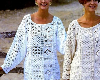 Vintage Crochet Pattern  Granny Square Motif Tops  Tunic Sweater Jacket Vest Top INSTANT DOWNLOAD PD