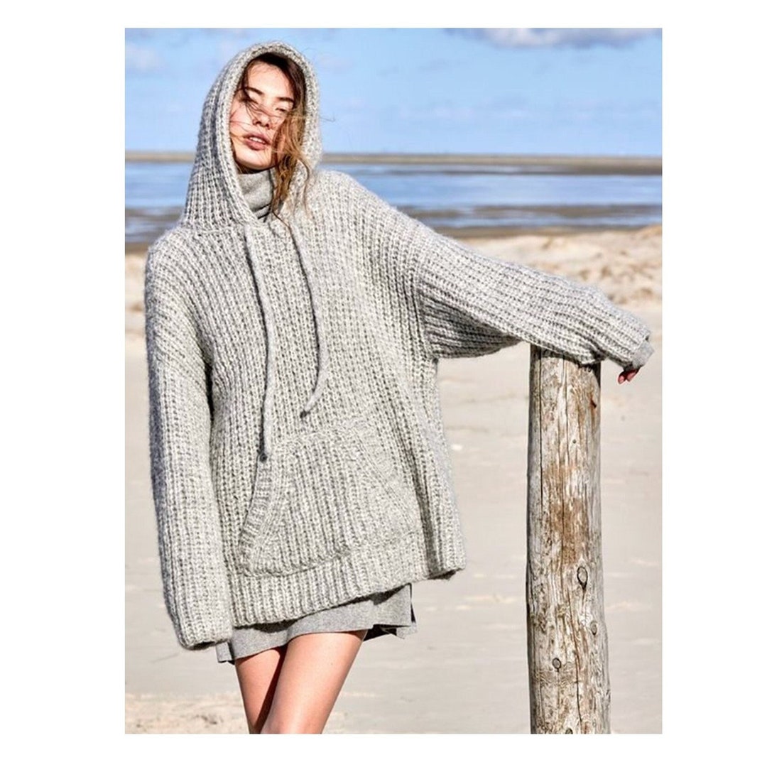 Vintage Knitting Pattern Slouchy Hooded Ribbed Sweater Jumper Pullover
