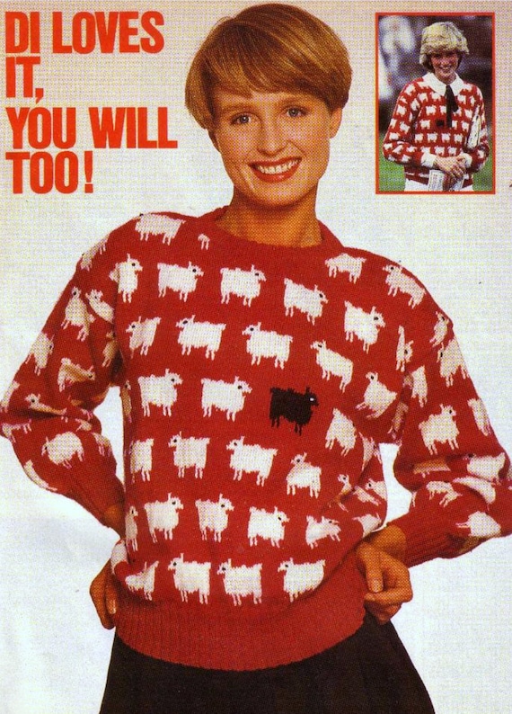 Wool Red Sweater With White Sheep And One Black Sheep Vintage