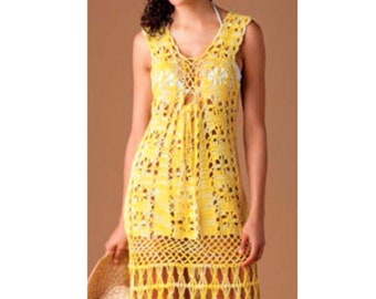 INSTANT DOWNLOAD PDF Vintage Crochet Pattern   Summer Sun Dress Lace Tunic Beach Cover Up    Retro Plus Free Pattern