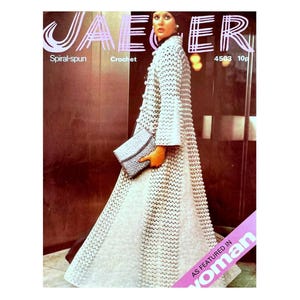 引退セール *** ヴィンテージ クロシェ編みパターン PDF マキシコート ローブ ドレッシングガウン ダークウーステッド マリアカラス 32-38インチ パネル イブニングオペラ ウェディング