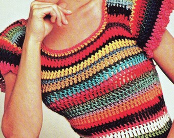 INSTANT DOWNLOAD PDF Crochet Pattern  Cap Sleeved Top Blouse  Vintage Retro 1970s