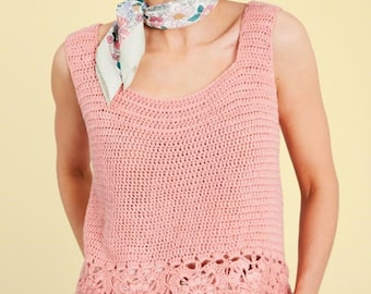 Crochet Pattern PDF Simple Sleeveless Vest Top Tank Shell Blouse Sweater Vintage Granny Squares Womans Ladies Summer Dk