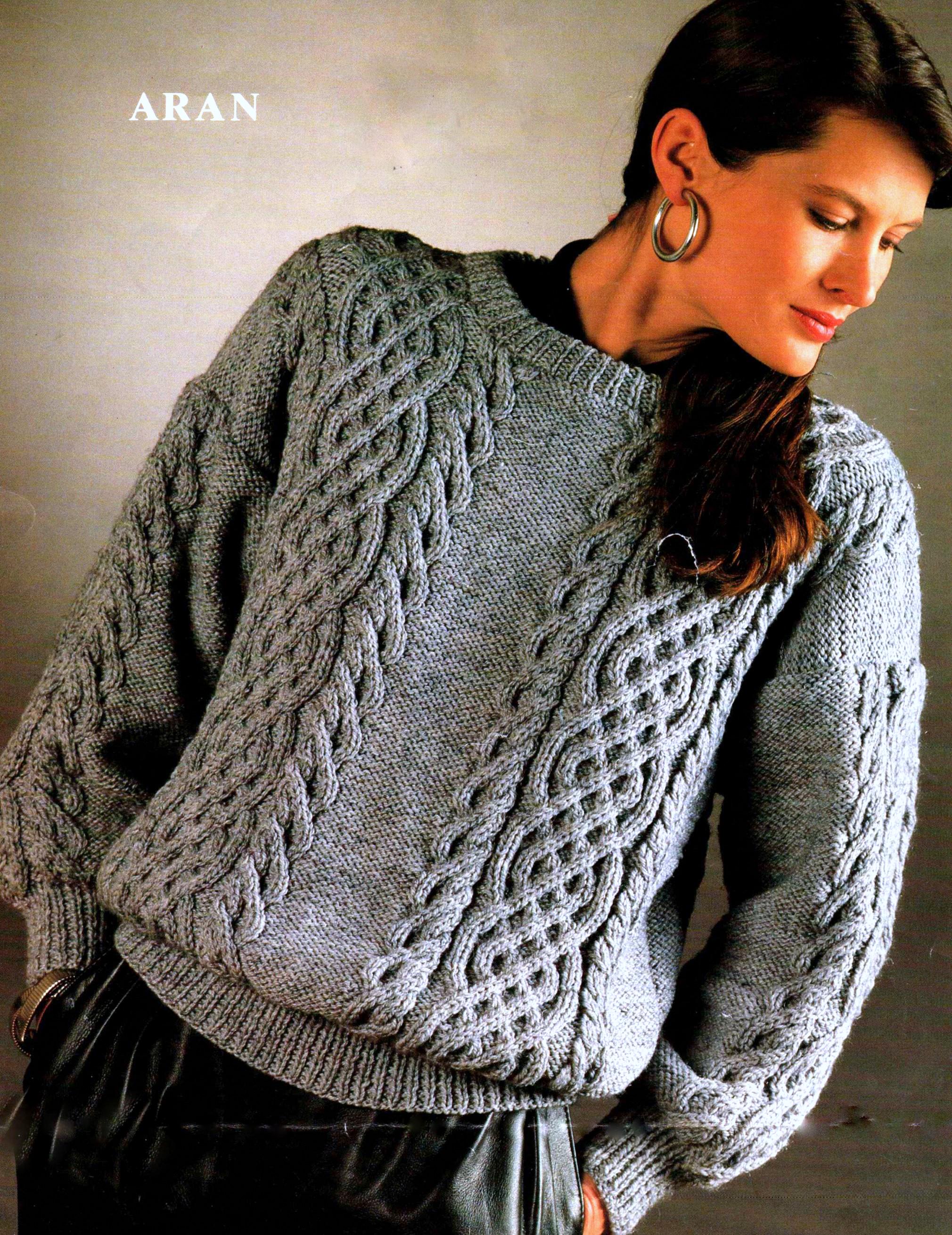 Knitting Pattern PDF Womans Aran Cable Sweater Jumper Pullover ...