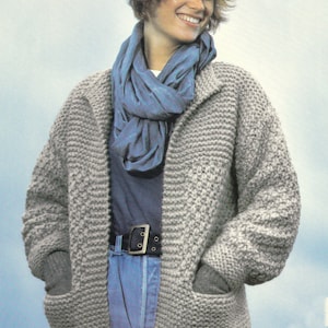 Vintage Knitting Pattern Super Chunky Bulky Jumbo Edge to Edge Jacket Cardigan Coat Wrap Sweater 32 - 44 Chest Quick Simple Knit Moss Stitch